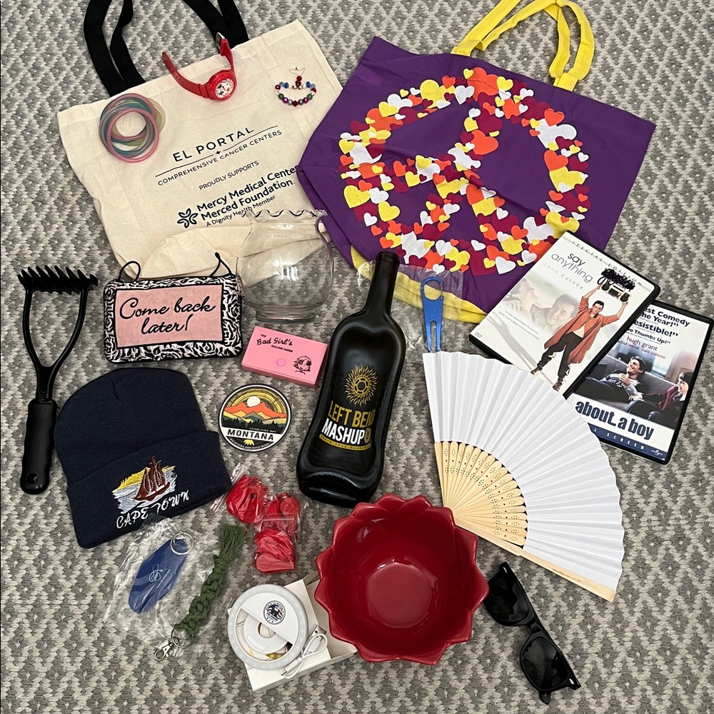 FREE GIFTS bag Disney tumbler book peace heart beanie hat bowl Montana ruler